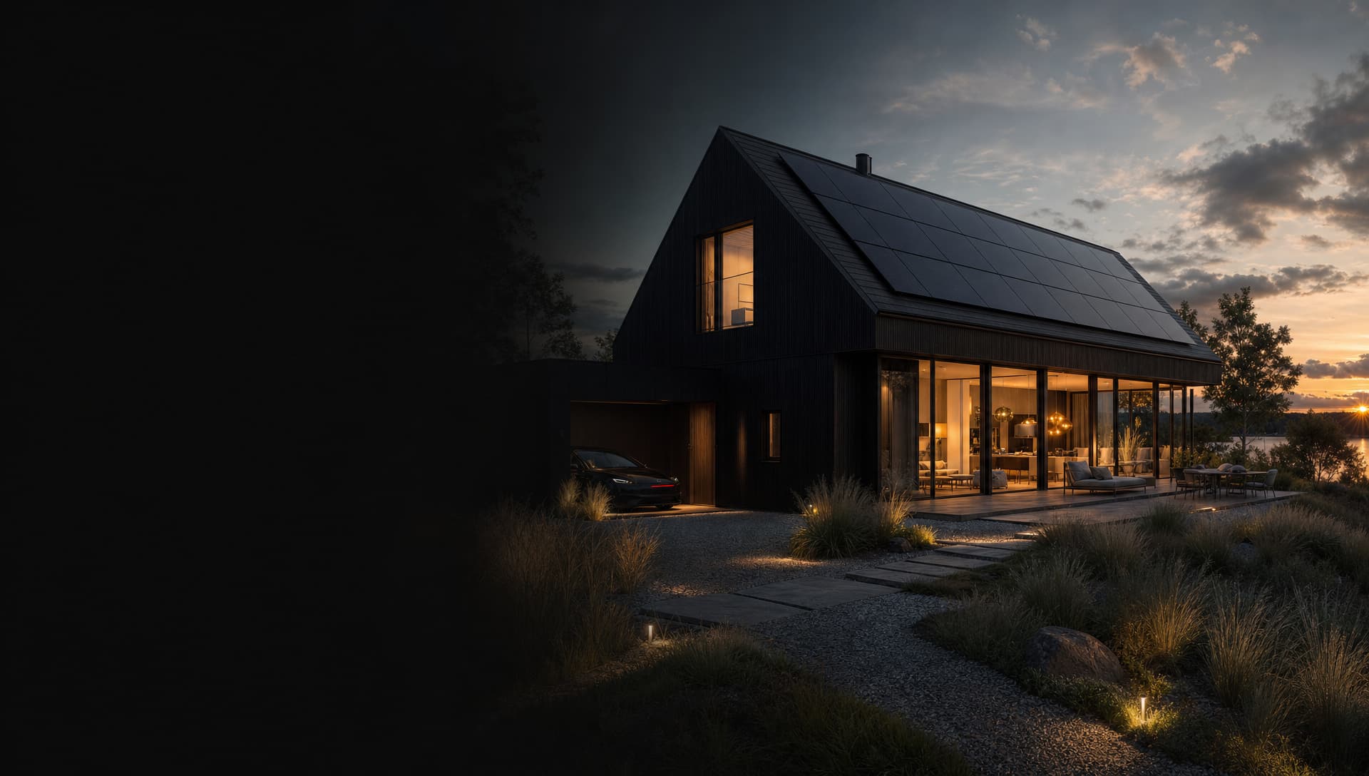 Illustration av en villa med solpaneler